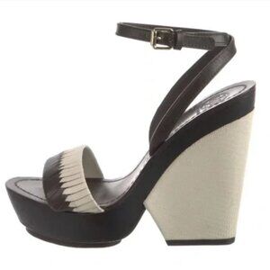 Tory Burch Brown and Cream Weave Wedge Sandal